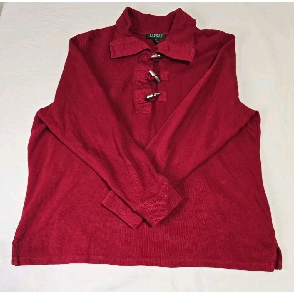 Lauren Ralph Lauren Women's 1X Red Pullover Shirt Toggle Buttons